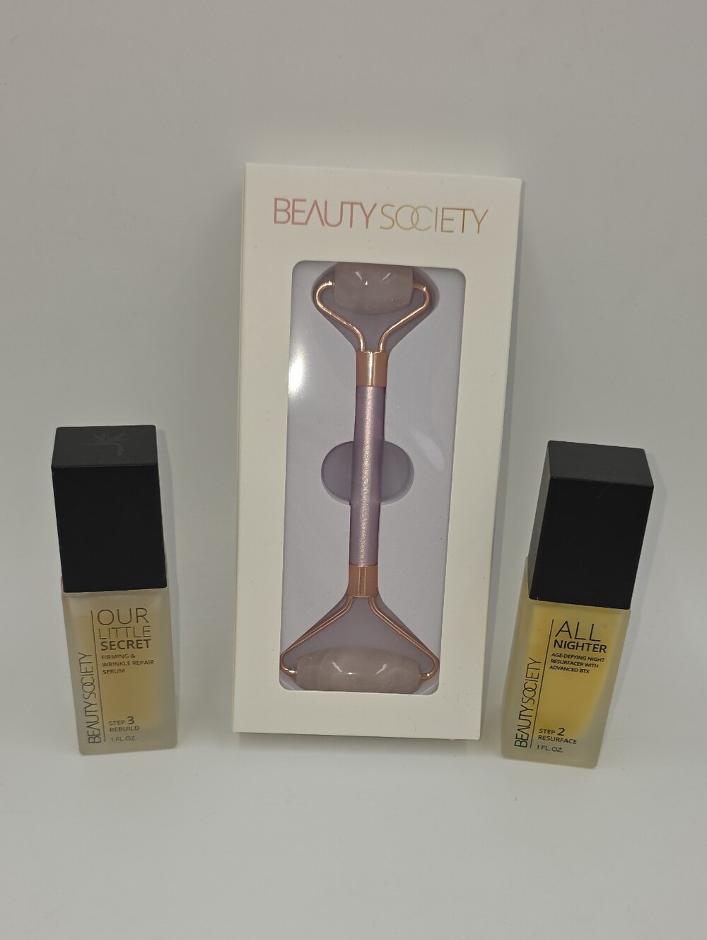 Beauty Society Rose Quartz Facial Roller - 2 Full sized bottles